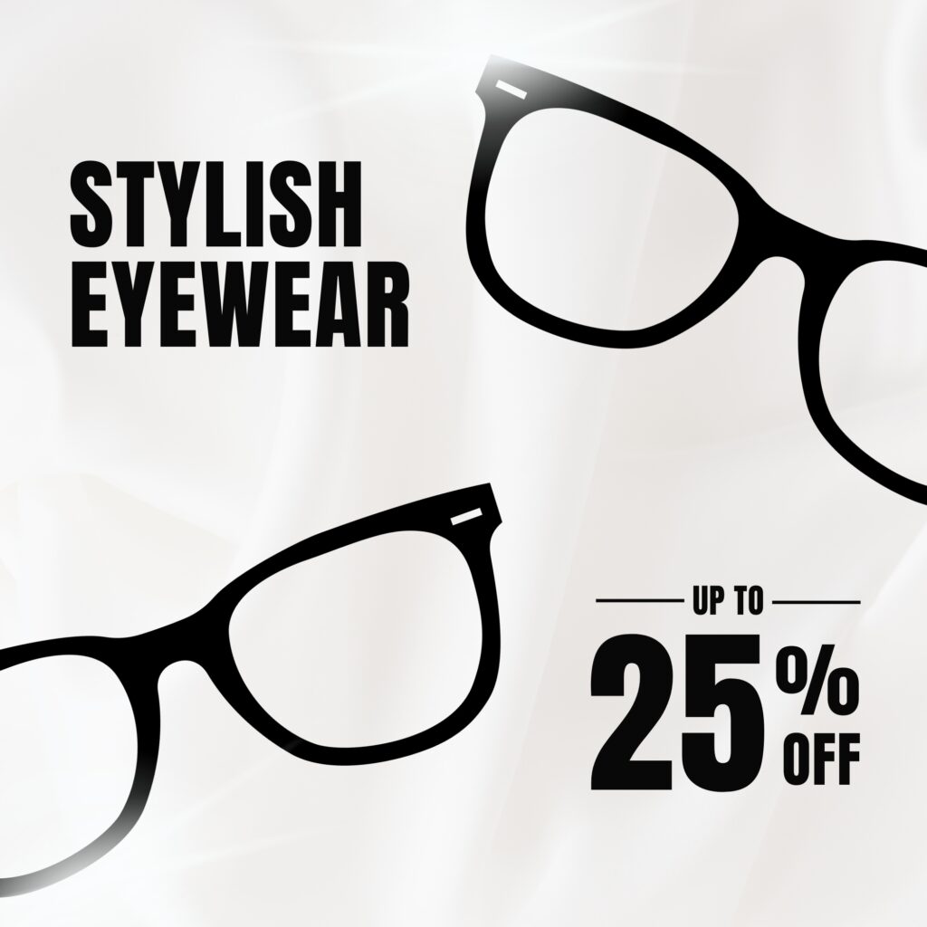 Black and White Minimalist Optical Eyeglasses Sale Promotion Instagram Post (2000 x 2000 px)