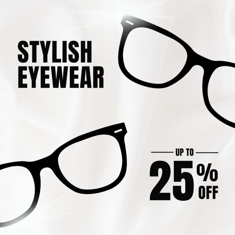 Black and White Minimalist Optical Eyeglasses Sale Promotion Instagram Post (2000 x 2000 px)