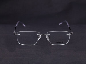 Opium Rimless Silver Rectangular Eyeglass Frames – Ultra-Lightweight Metal – Unisex